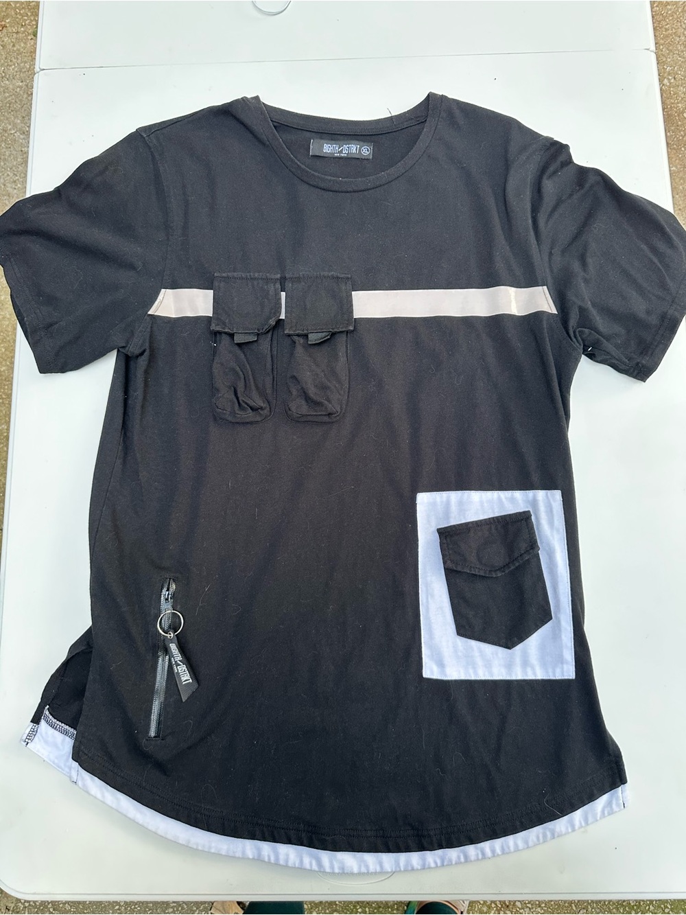 Black Short-Sleeve Utility Tee with Contrast Pocket